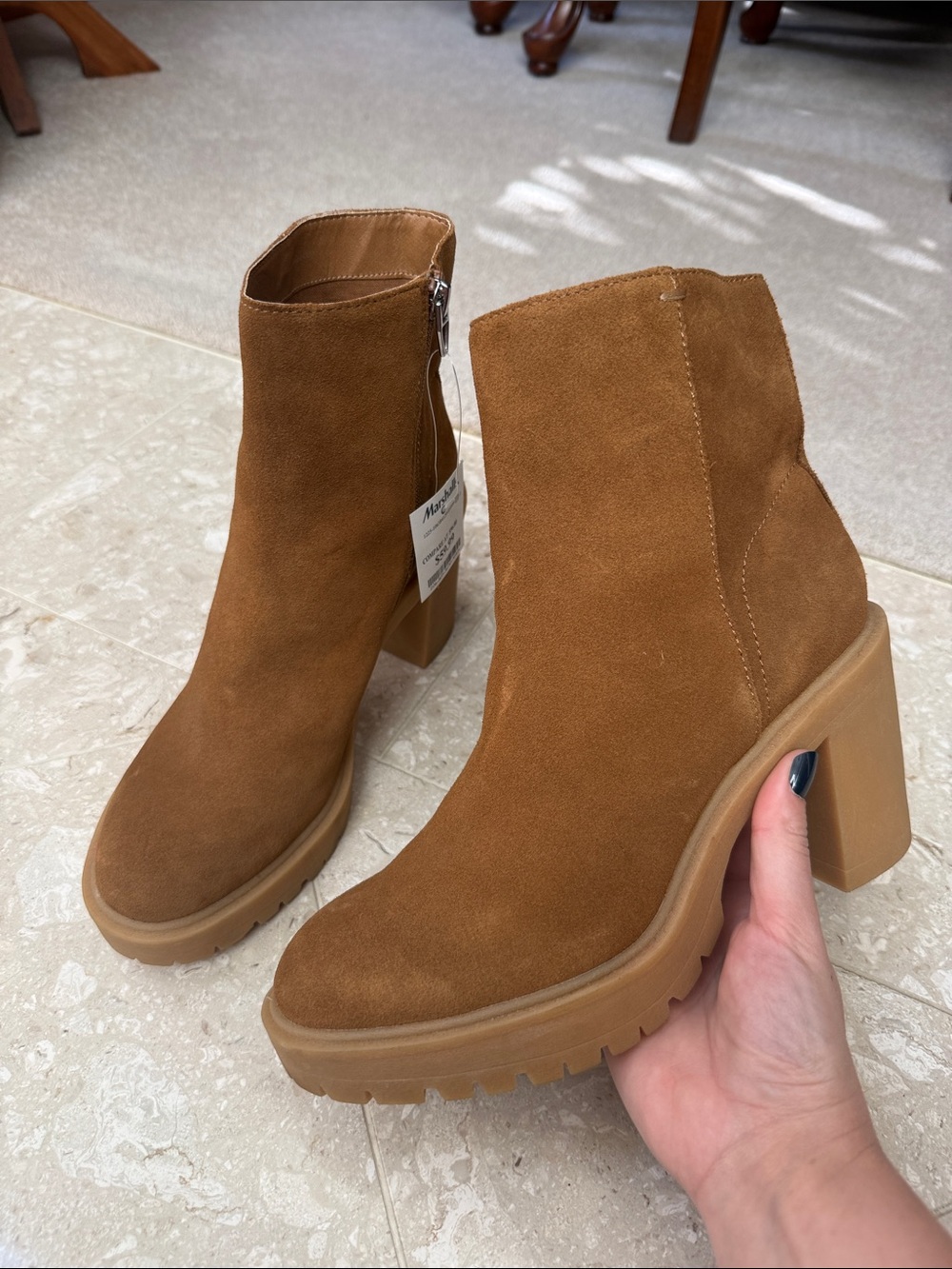 NWT Dolce Vita Chunky Brown Suede Boots Tan Brown Side Zip Size 9